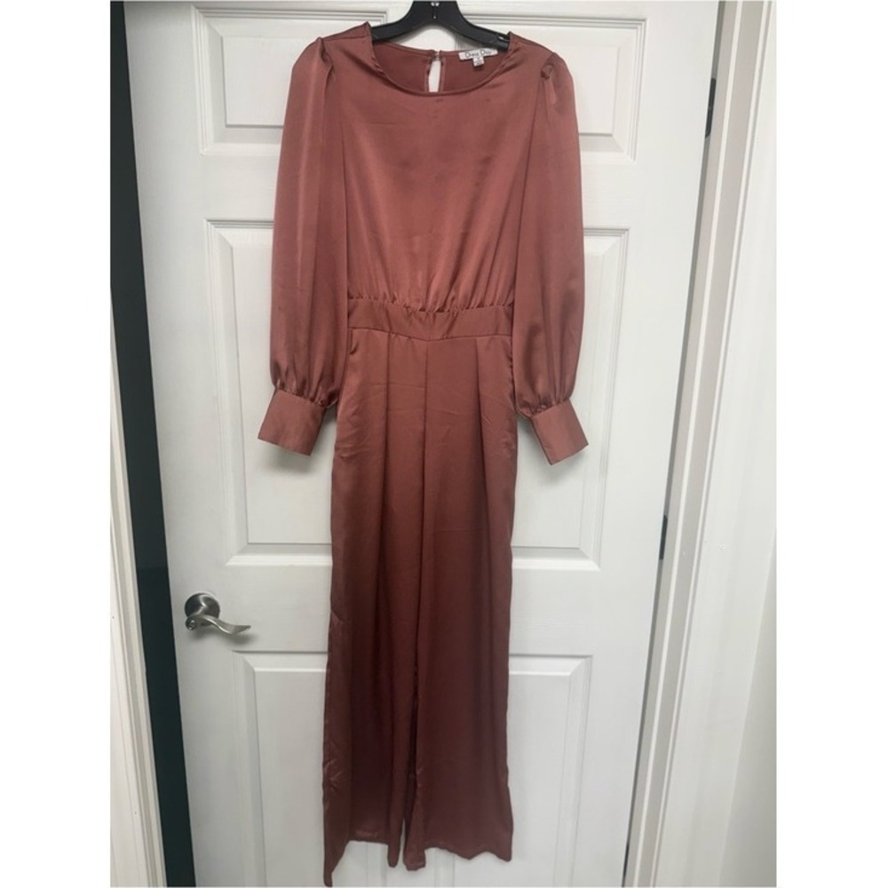 M Long Sleeve Satin Jumpsuit Dress in Rust - Unbranded